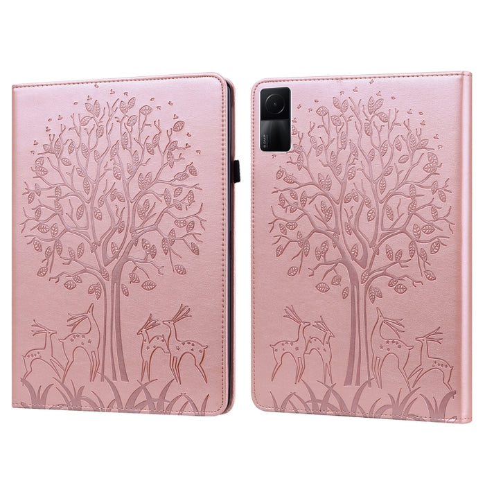Estuche para tableta de cuero estampado prensado con estampado de árboles y ciervos, For Xiaomi Redmi Pad 10.61 2022