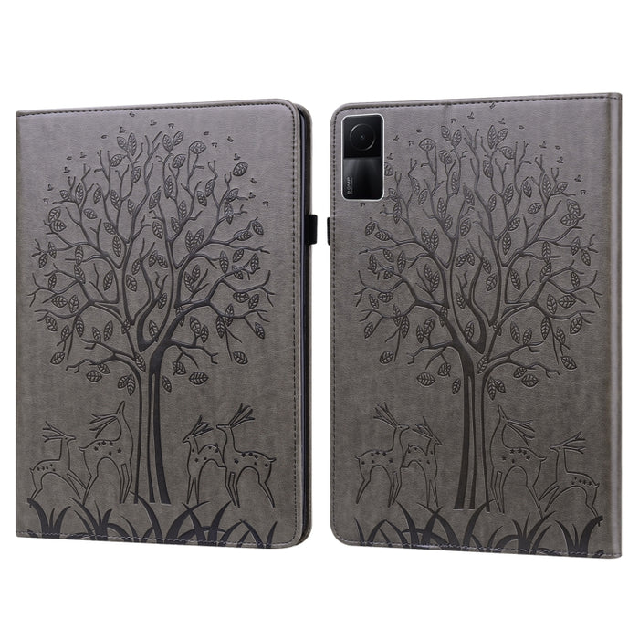 Estuche para tableta de cuero estampado prensado con estampado de árboles y ciervos, For Xiaomi Redmi Pad 10.61 2022