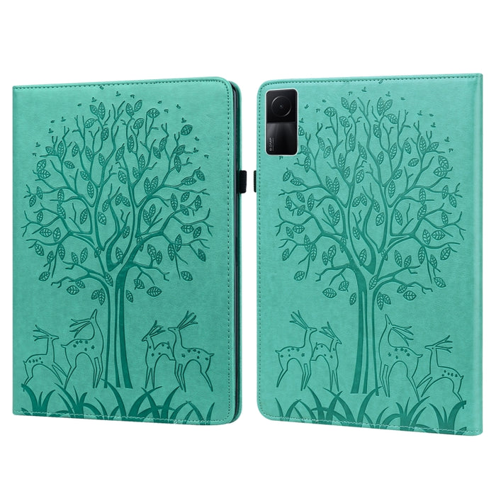 Estuche para tableta de cuero estampado prensado con estampado de árboles y ciervos, For Xiaomi Redmi Pad 10.61 2022