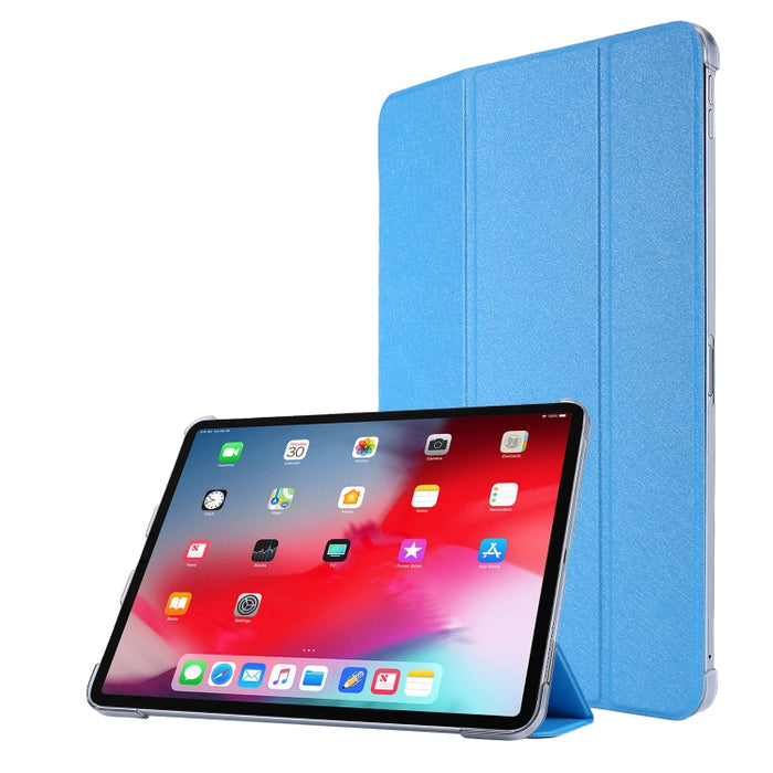Funda de cuero con tres pliegues horizontales y textura de seda TPU con soporte