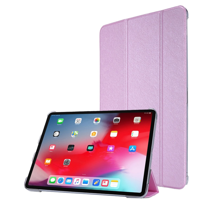 Funda de cuero con tres pliegues horizontales y textura de seda TPU con soporte