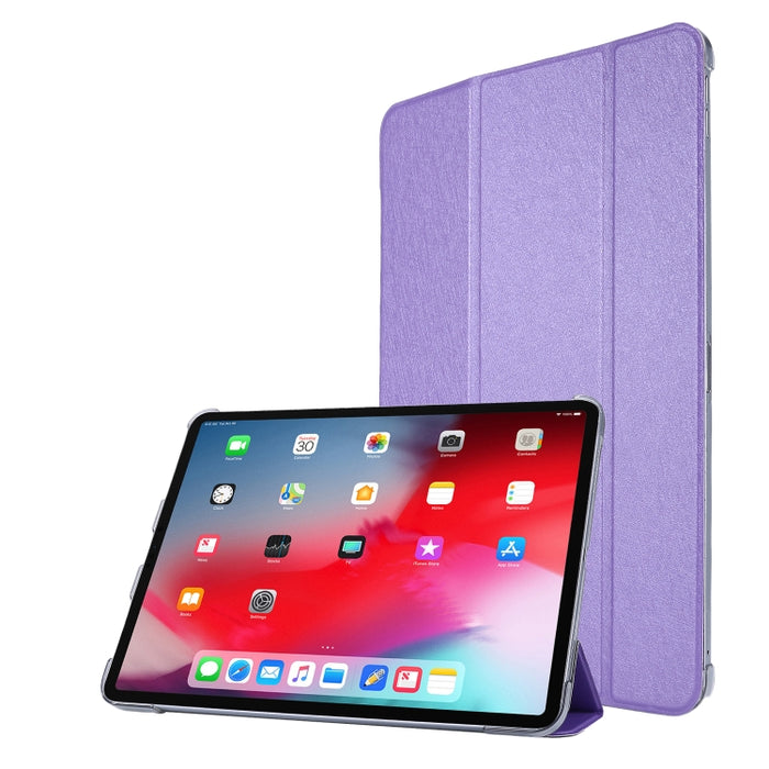 Funda de cuero con tres pliegues horizontales y textura de seda TPU con soporte