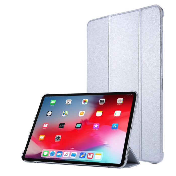 Funda de cuero con tres pliegues horizontales y textura de seda TPU con soporte