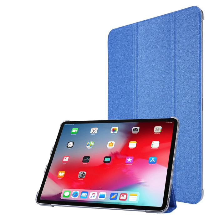 Funda de cuero con tres pliegues horizontales y textura de seda TPU con soporte