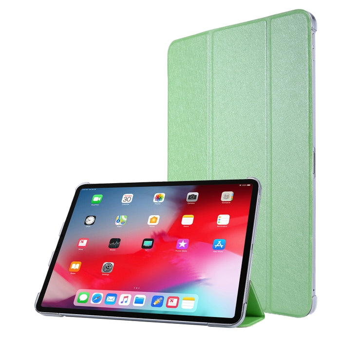 Funda de cuero con tres pliegues horizontales y textura de seda TPU con soporte