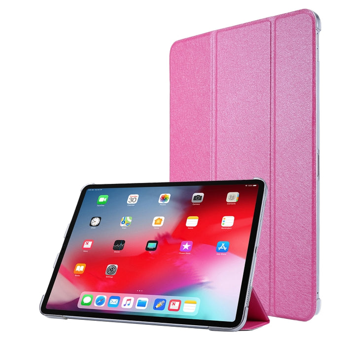 Funda de cuero con tres pliegues horizontales y textura de seda TPU con soporte