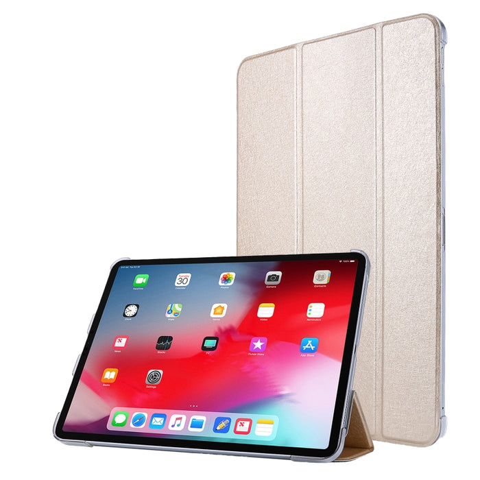 Funda de cuero con tres pliegues horizontales y textura de seda TPU con soporte