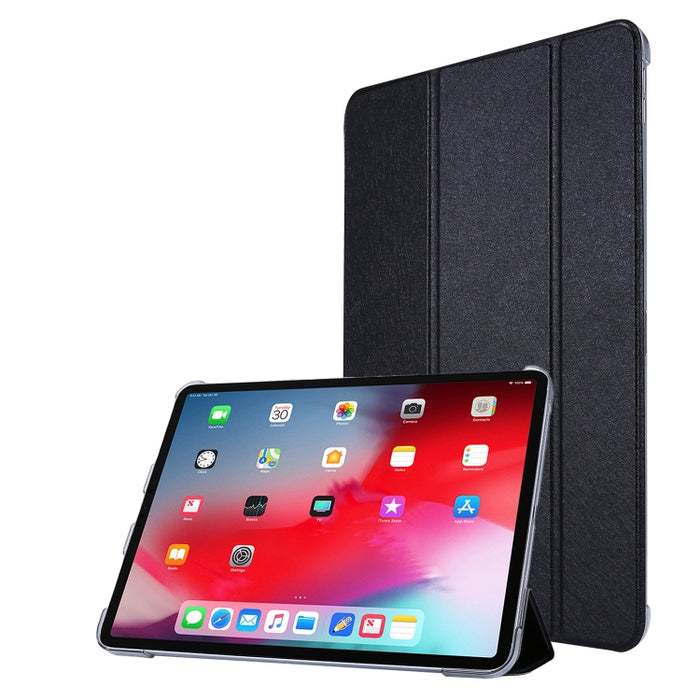 Funda de cuero con tres pliegues horizontales y textura de seda TPU con soporte