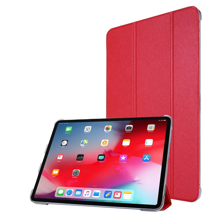 Funda de cuero con tres pliegues horizontales y textura de seda TPU con soporte