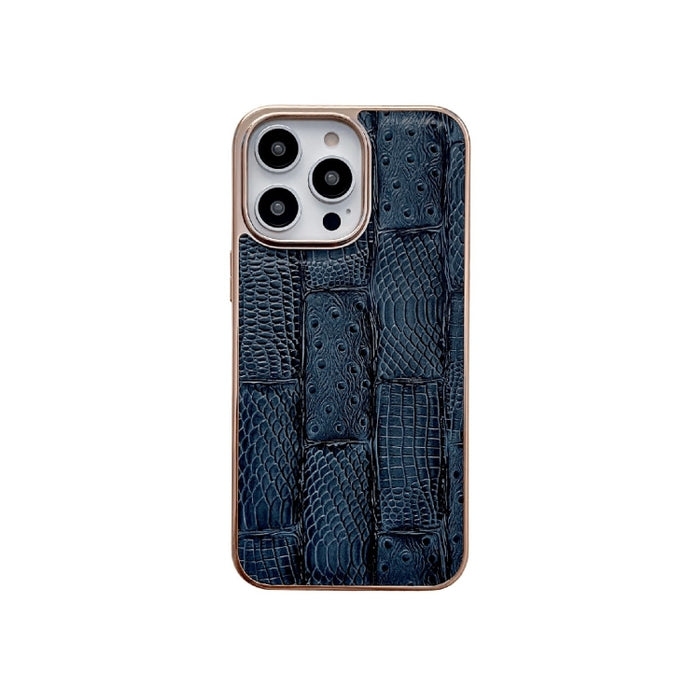 Estuche para teléfono de cuero con textura de mahjong electrochapado nano