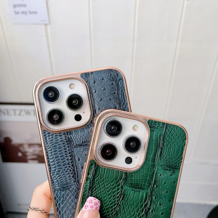 Estuche para teléfono de cuero con textura de mahjong electrochapado nano