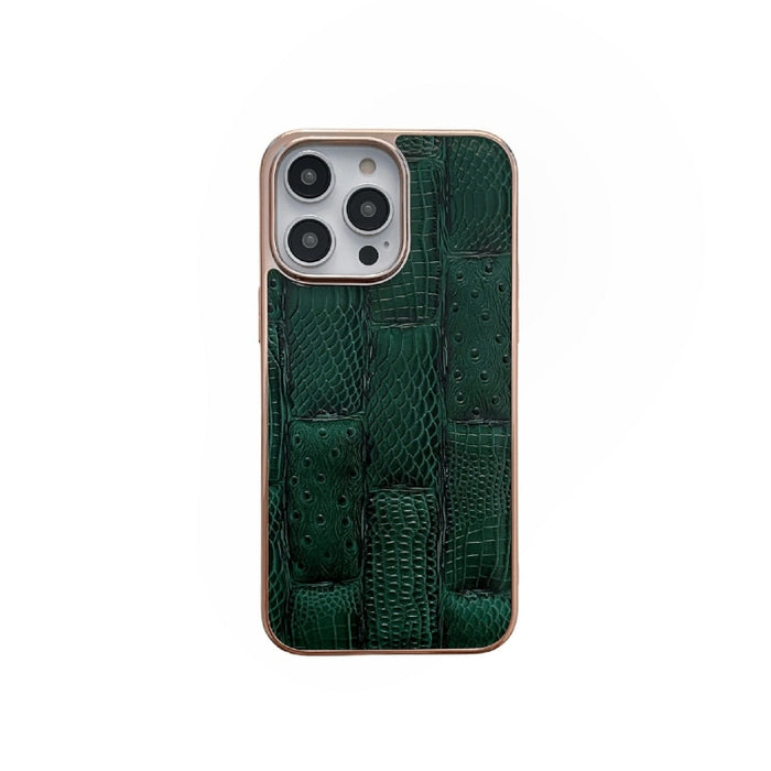Estuche para teléfono de cuero con textura de mahjong electrochapado nano