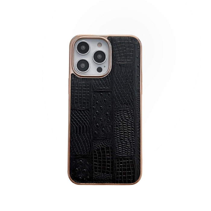 Estuche para teléfono de cuero con textura de mahjong electrochapado nano
