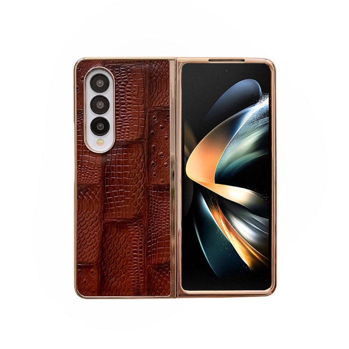 Estuche para teléfono de cuero con textura de mahjong electrochapado nano