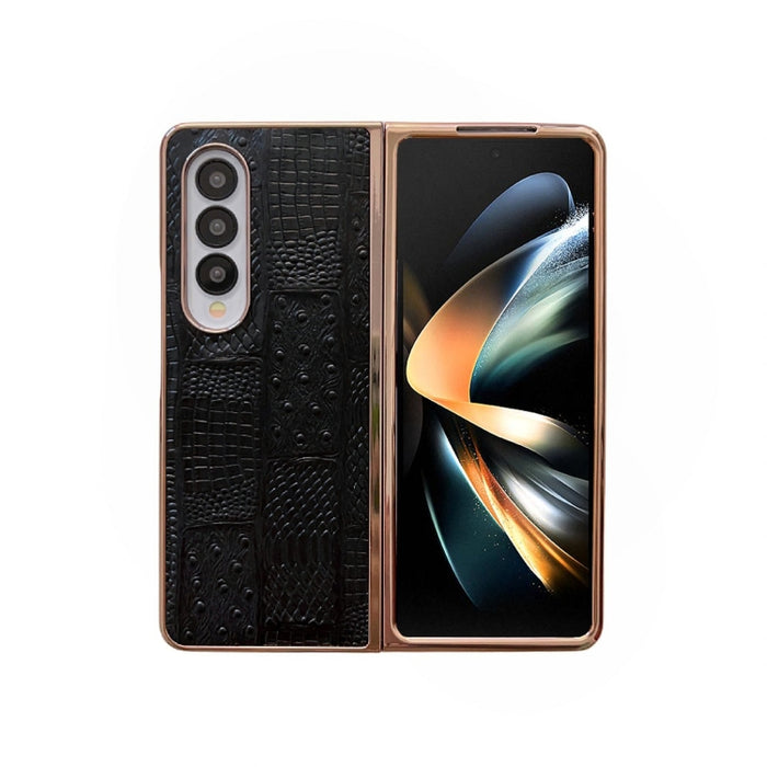 Estuche para teléfono de cuero con textura de mahjong electrochapado nano