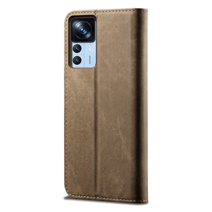 Estuche para teléfono de cuero con tapa horizontal con textura de mezclilla, For Xiaomi 12T/12T Pro/Redmi K50 Ultra