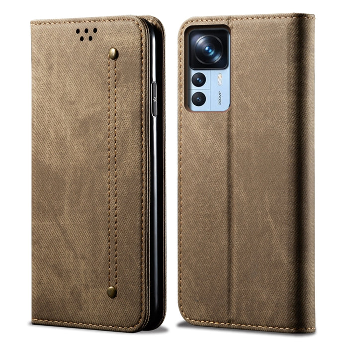 Estuche para teléfono de cuero con tapa horizontal con textura de mezclilla, For Xiaomi 12T/12T Pro/Redmi K50 Ultra