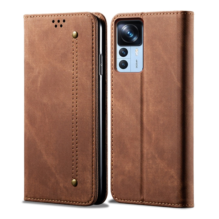 Estuche para teléfono de cuero con tapa horizontal con textura de mezclilla, For Xiaomi 12T/12T Pro/Redmi K50 Ultra