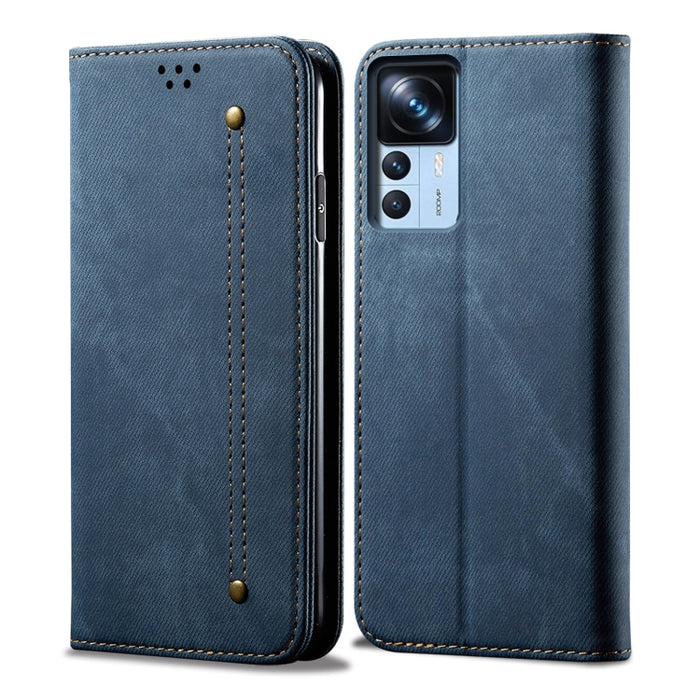 Estuche para teléfono de cuero con tapa horizontal con textura de mezclilla, For Xiaomi 12T/12T Pro/Redmi K50 Ultra