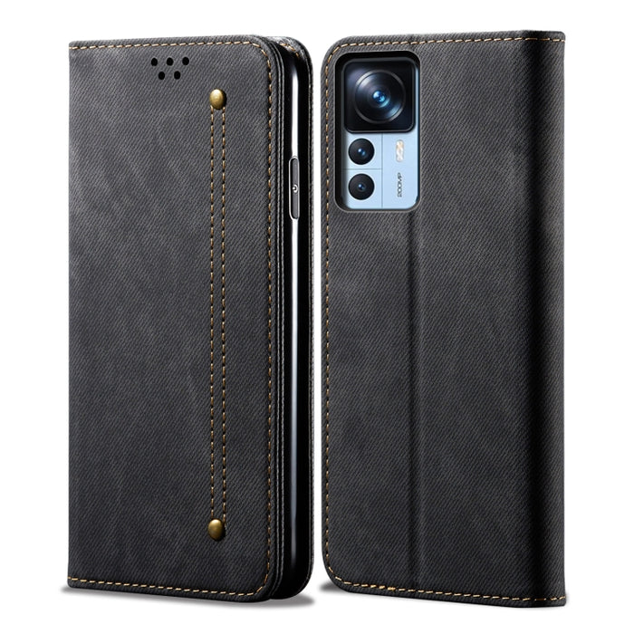 Estuche para teléfono de cuero con tapa horizontal con textura de mezclilla, For Xiaomi 12T/12T Pro/Redmi K50 Ultra