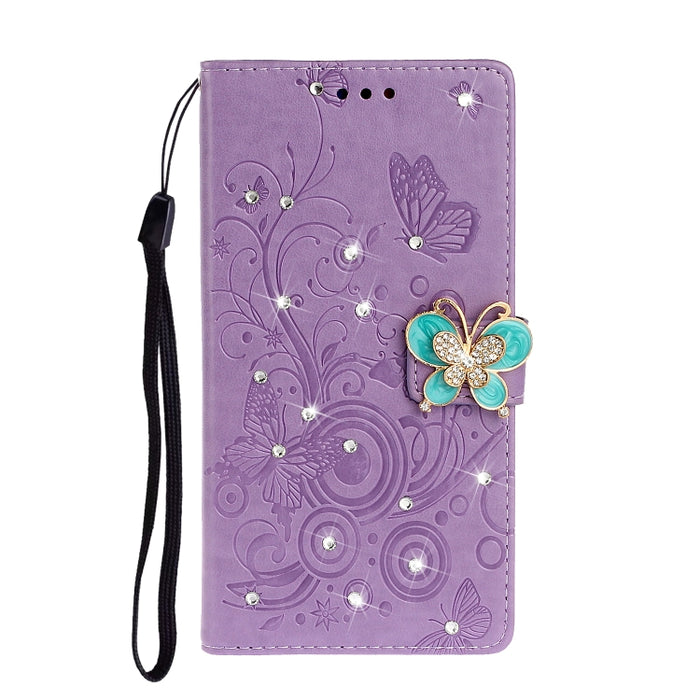 Estuche de cuero en relieve con mariposa de diamantes de imitación horizontales con ranura para tarjeta y billetera y soporte, For Xiaomi Redmi Note 9 Pro