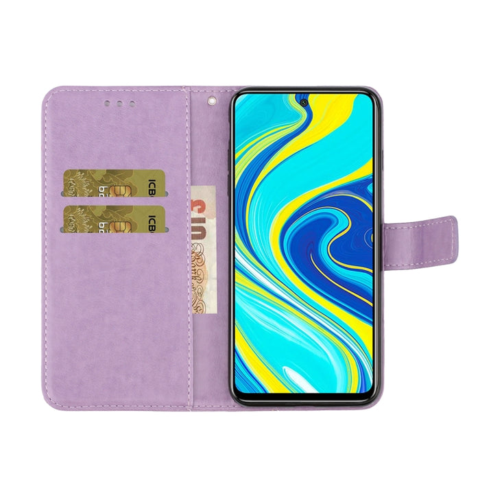 Estuche de cuero en relieve con mariposa de diamantes de imitación horizontales con ranura para tarjeta y billetera y soporte, For Xiaomi Redmi Note 9 Pro