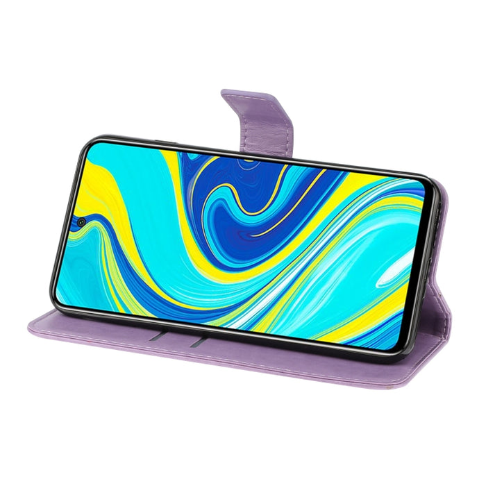 Estuche de cuero en relieve con mariposa de diamantes de imitación horizontales con ranura para tarjeta y billetera y soporte, For Xiaomi Redmi Note 9 Pro