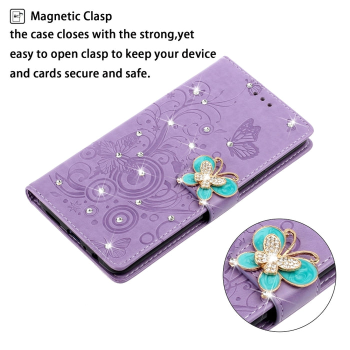 Estuche de cuero en relieve con mariposa de diamantes de imitación horizontales con ranura para tarjeta y billetera y soporte, For Xiaomi Redmi Note 9 Pro