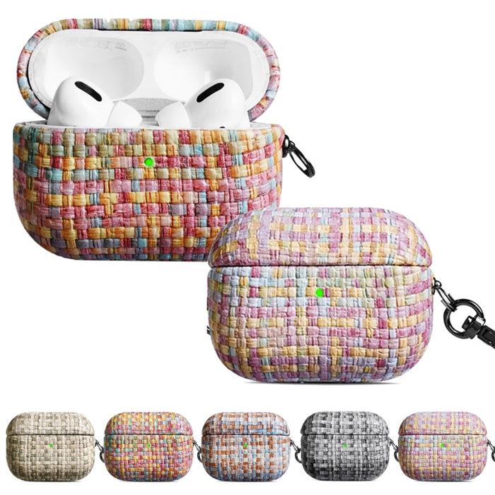 Estuche protector para auriculares a prueba de golpes de PU con textura de tejido con gancho