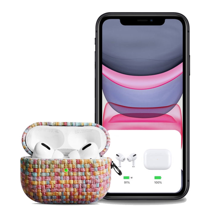Estuche protector para auriculares a prueba de golpes de PU con textura de tejido con gancho