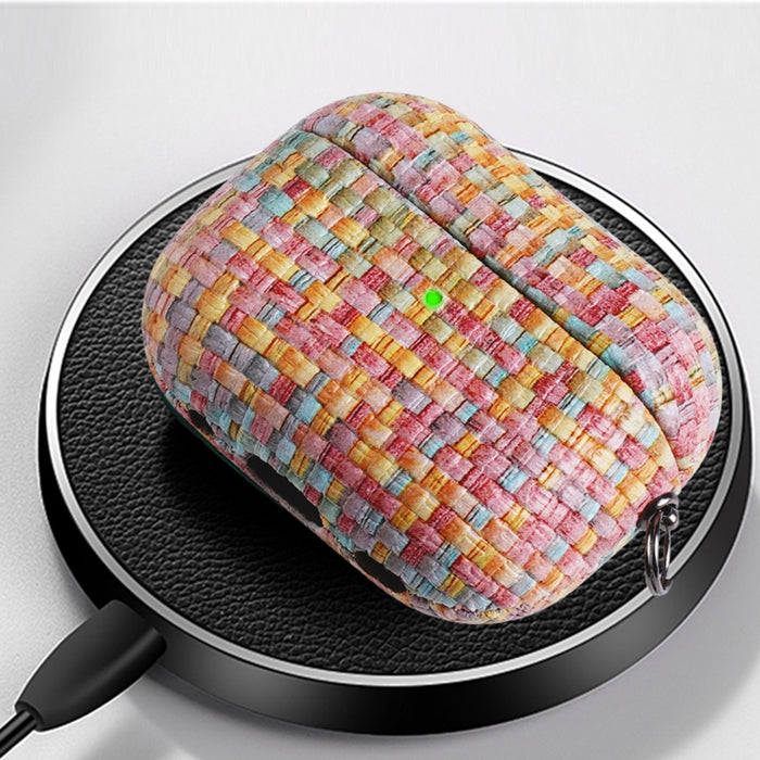 Estuche protector para auriculares a prueba de golpes de PU con textura de tejido con gancho