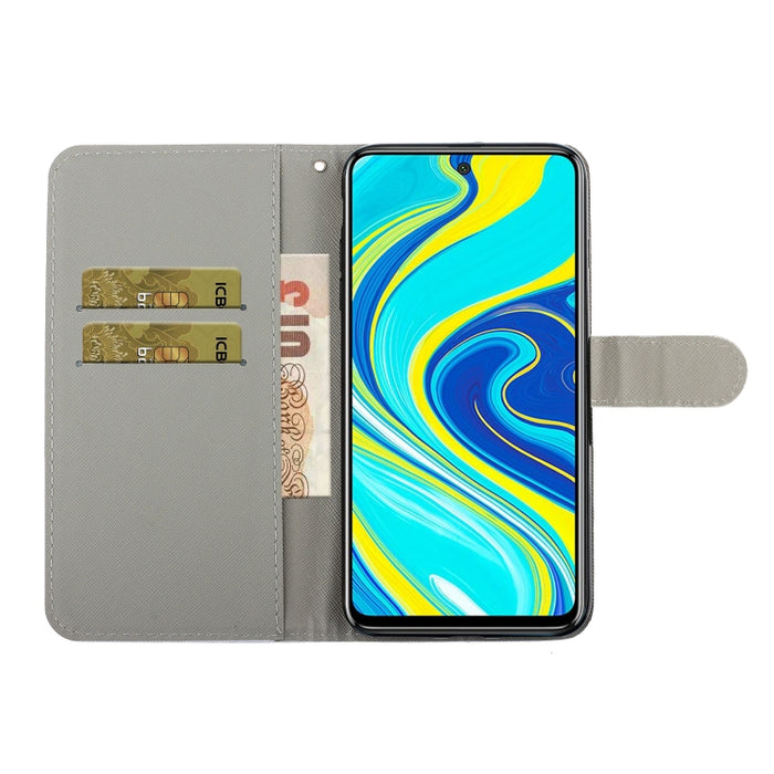 Estuche de cuero con tapa horizontal de dibujo en color 3D con soporte, ranura para tarjeta y billetera, For Xiaomi Redmi Note 9 Pro