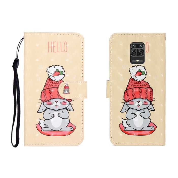 Estuche de cuero con tapa horizontal de dibujo en color 3D con soporte, ranura para tarjeta y billetera, For Xiaomi Redmi Note 9 Pro