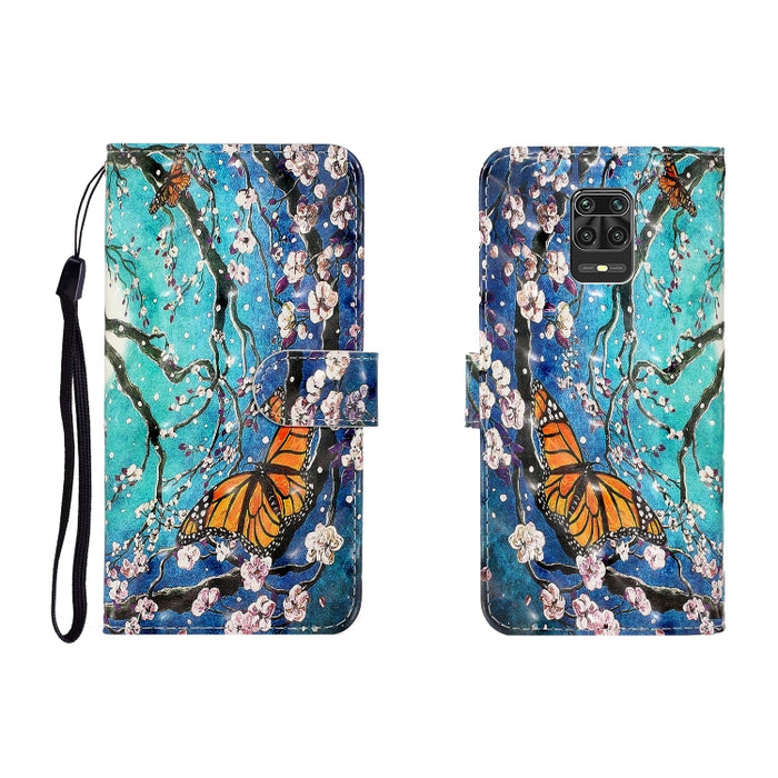 Estuche de cuero con tapa horizontal de dibujo en color 3D con soporte, ranura para tarjeta y billetera, For Xiaomi Redmi Note 9 Pro