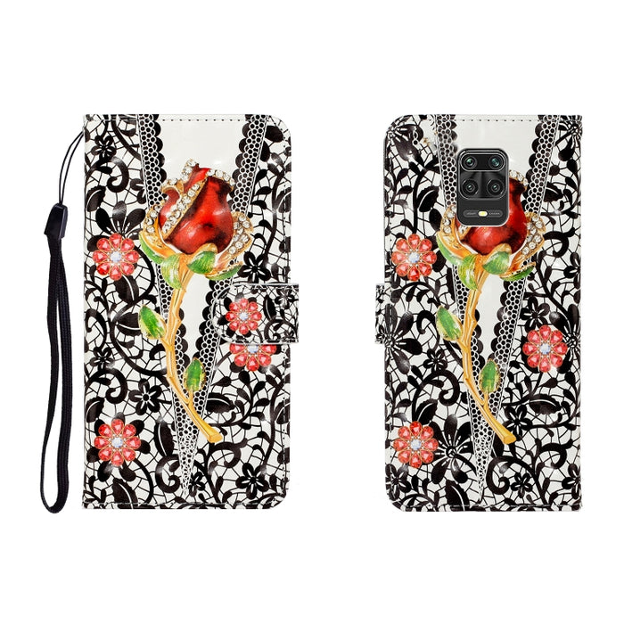 Estuche de cuero con tapa horizontal de dibujo en color 3D con soporte, ranura para tarjeta y billetera, For Xiaomi Redmi Note 9 Pro