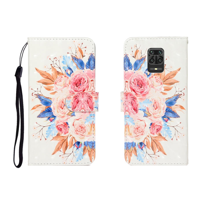 Estuche de cuero con tapa horizontal de dibujo en color 3D con soporte, ranura para tarjeta y billetera, For Xiaomi Redmi Note 9 Pro