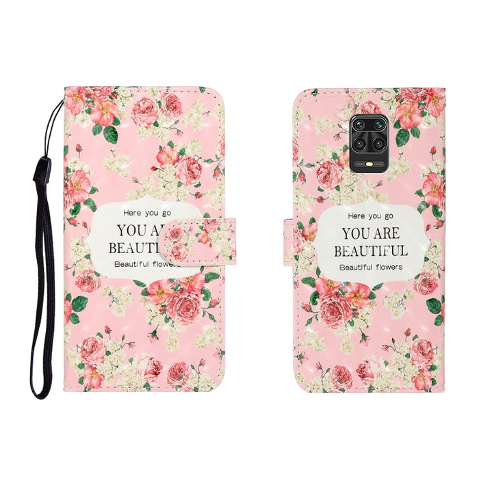 Estuche de cuero con tapa horizontal de dibujo en color 3D con soporte, ranura para tarjeta y billetera, For Xiaomi Redmi Note 9 Pro