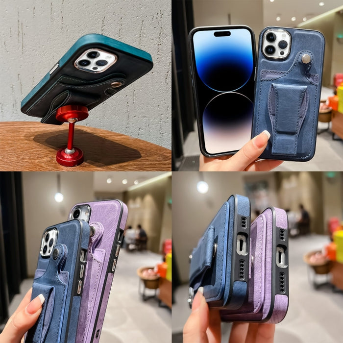 Estuche para teléfono con tarjetero de rotación lateral de cuero