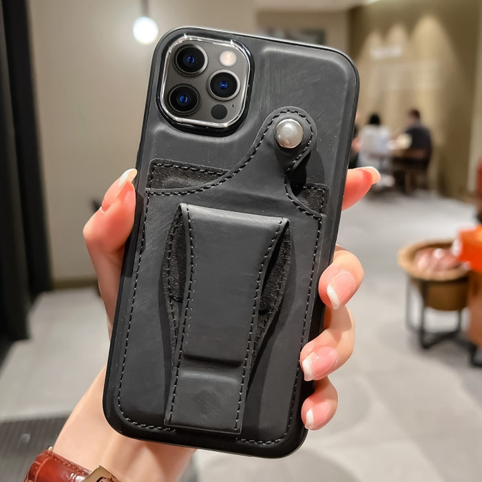 Estuche para teléfono con tarjetero de rotación lateral de cuero