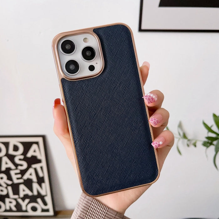 Estuche para teléfono de cuero genuino con textura cruzada de galvanoplastia nano