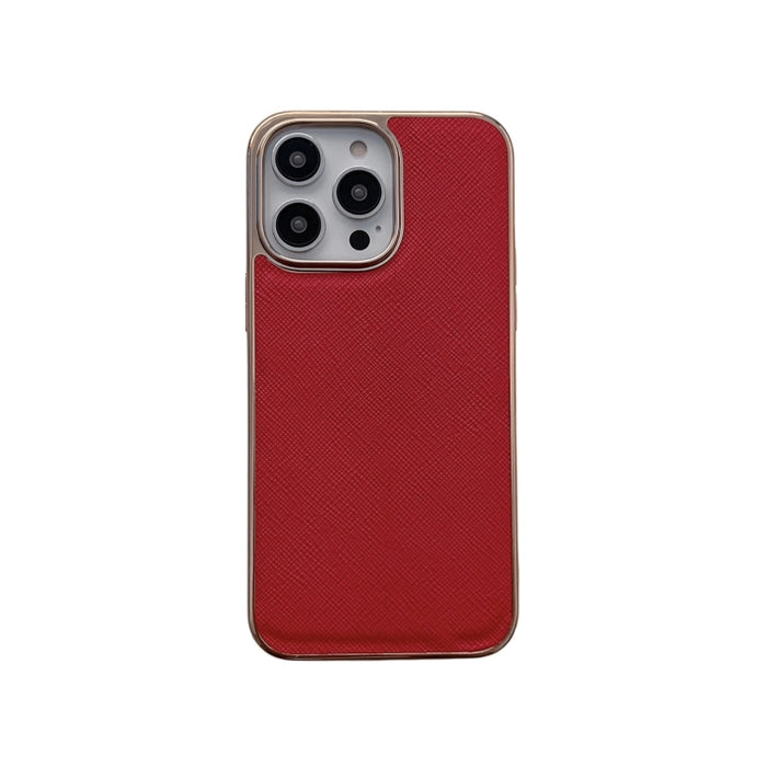 Estuche para teléfono de cuero genuino con textura cruzada de galvanoplastia nano