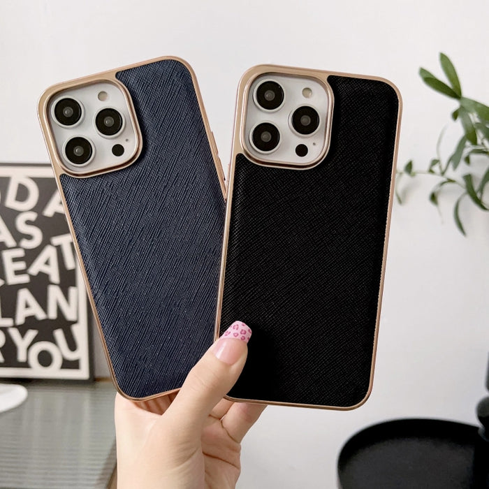 Estuche para teléfono de cuero genuino con textura cruzada de galvanoplastia nano