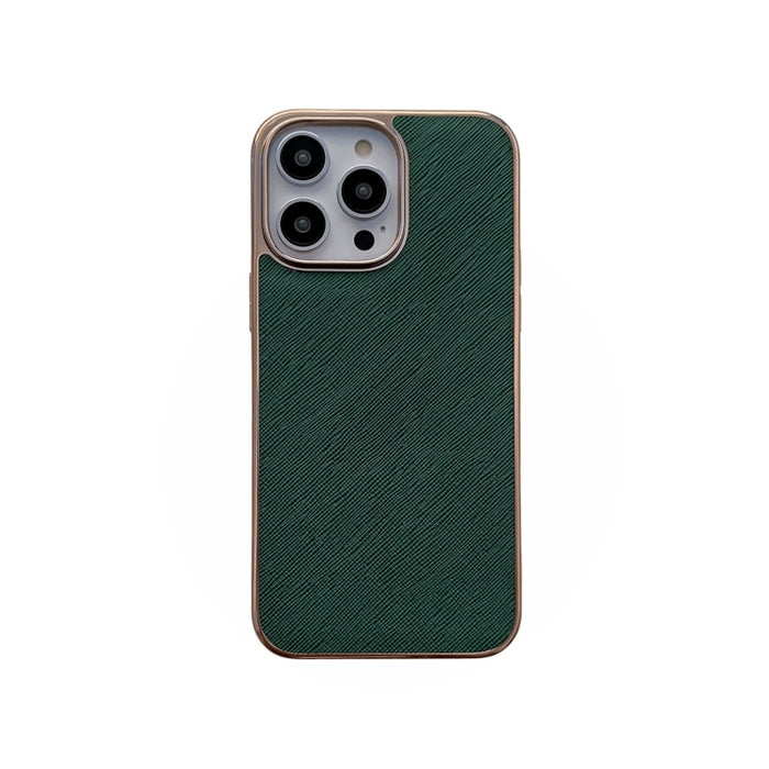 Estuche para teléfono de cuero genuino con textura cruzada de galvanoplastia nano