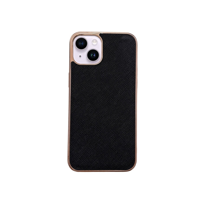 Estuche para teléfono de cuero genuino con textura cruzada de galvanoplastia nano