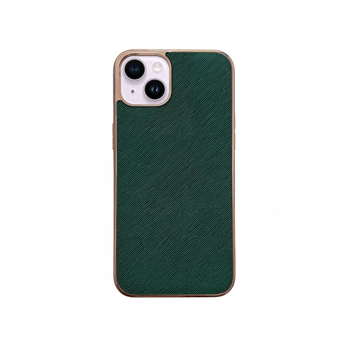 Estuche para teléfono de cuero genuino con textura cruzada de galvanoplastia nano