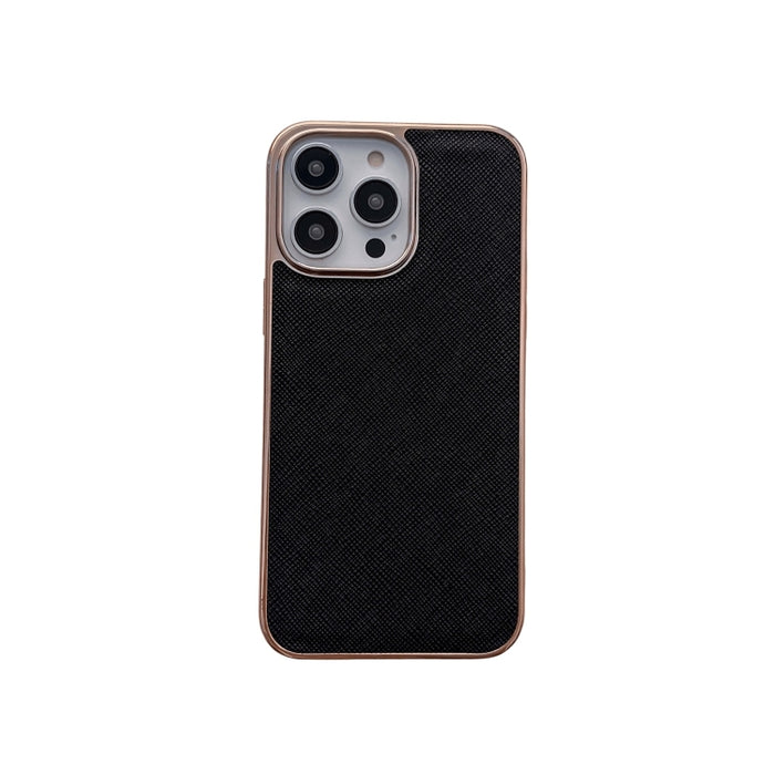 Estuche para teléfono de cuero genuino con textura cruzada de galvanoplastia nano