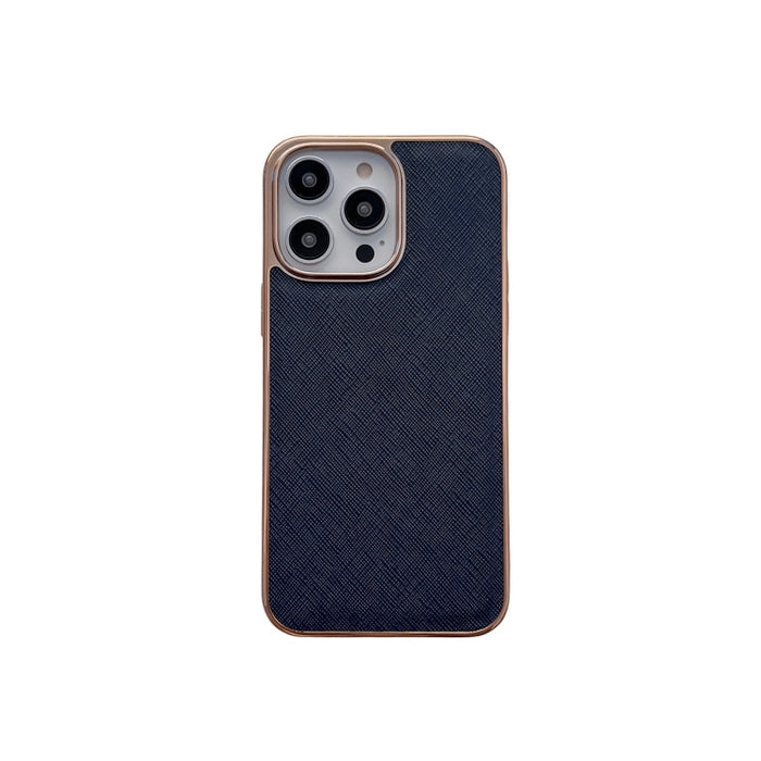 Estuche para teléfono de cuero genuino con textura cruzada de galvanoplastia nano
