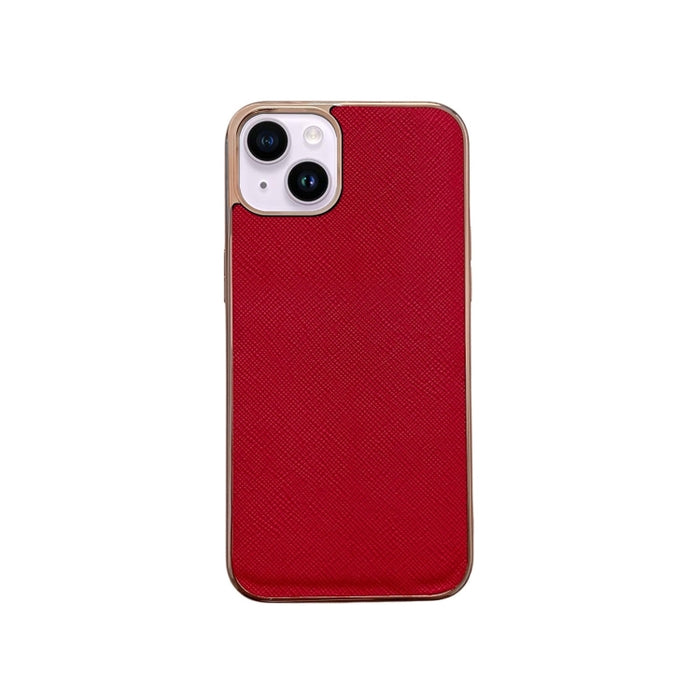 Estuche para teléfono de cuero genuino con textura cruzada de galvanoplastia nano