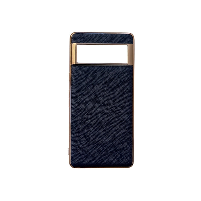 Estuche para teléfono de cuero genuino con textura cruzada de galvanoplastia nano