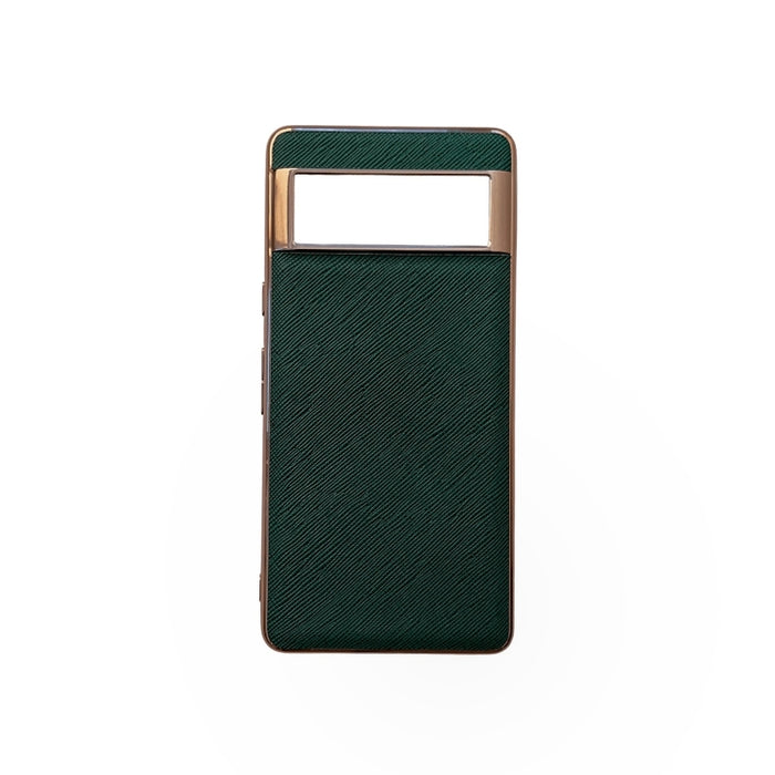 Estuche para teléfono de cuero genuino con textura cruzada de galvanoplastia nano